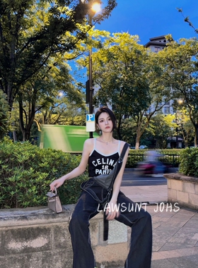 LJ定制甜辣女孩辣妹吊带背心上衣女短款修身加州阳光lisa同款显瘦