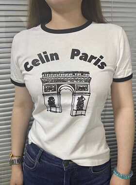 明星同款植绒logo字母印花圆领经典T恤宽松休闲百搭短袖上衣女t衫