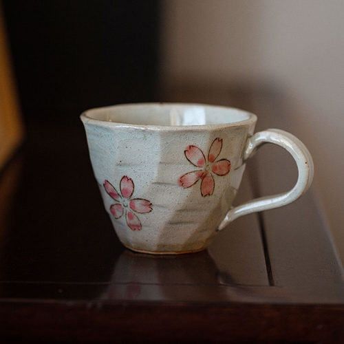 同合日本进口美浓烧樱花马克杯日式家用釉下彩粗陶咖啡杯水杯茶杯