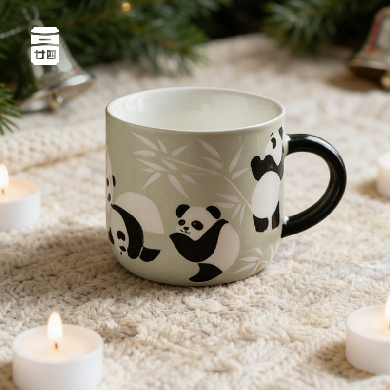 同合景德镇匠师手绘釉下彩陶瓷马克杯熊猫杯水杯茶杯办公室泡茶杯