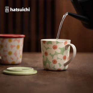 日本进口平安樱马克杯带盖陶瓷日式釉下彩小清新茶杯情侣新婚礼物