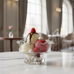 玻璃花瓣甜品雪糕杯日本进口东洋佐佐木无铅玻璃杯子夏日冰激凌杯