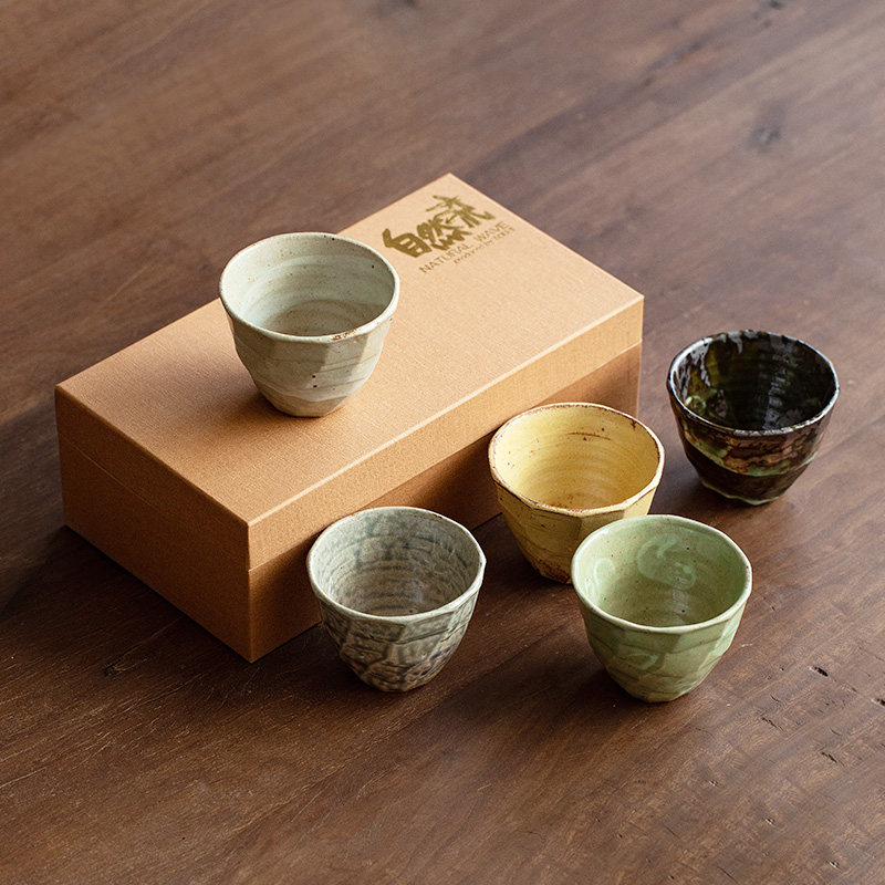日本进口松间茶杯5个套装日式手工侘寂风陶瓷大品茗杯主人杯礼盒