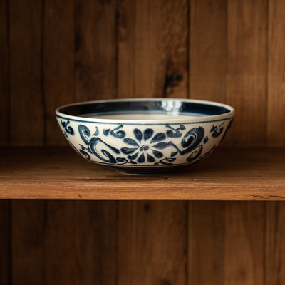 同合日本进口宗山窑安南陶瓷深盘手工高档日式汤盘沙拉钵复古风