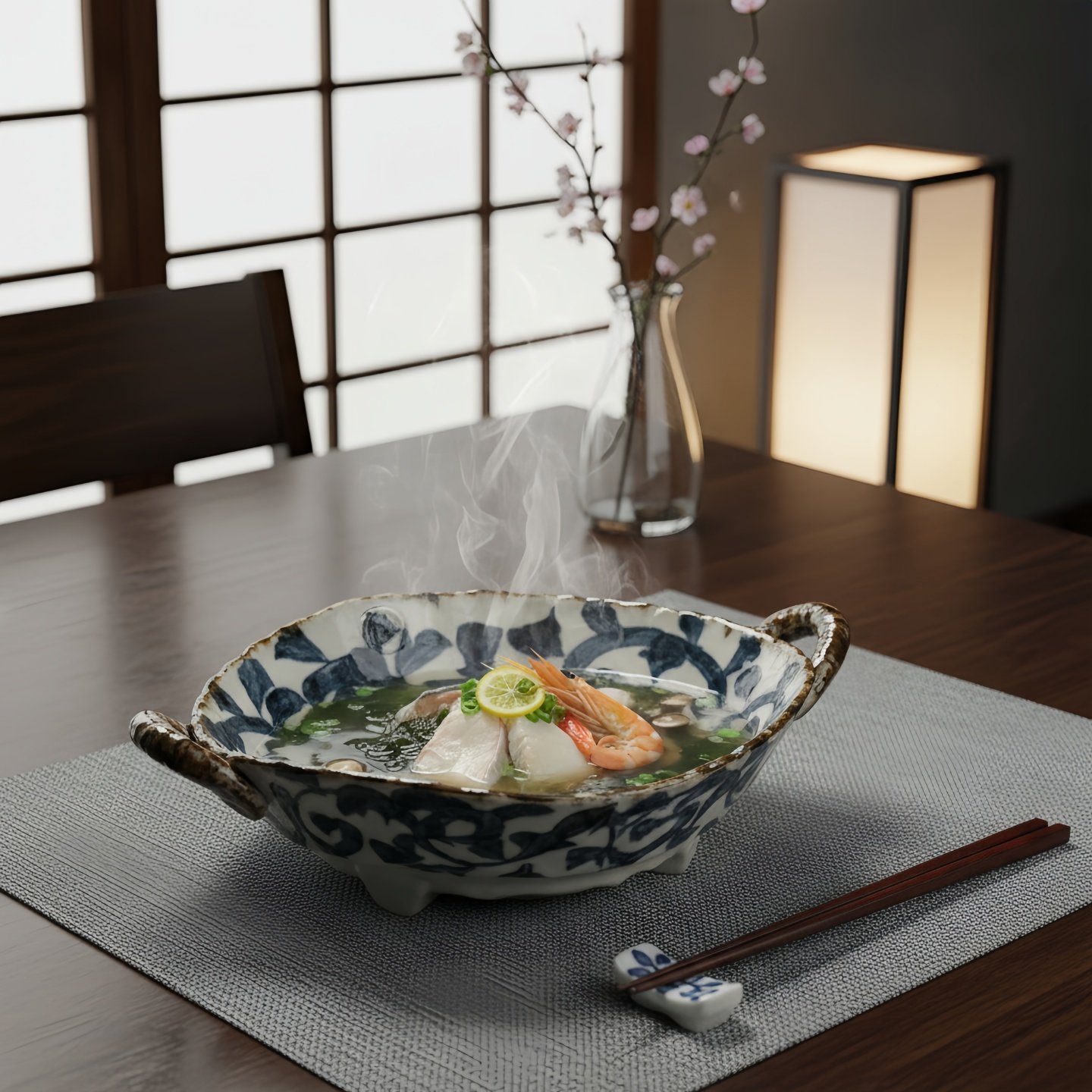同合日本进口手绘釉下彩唐草餐具鱼盘菜盘双耳盘碗钵拉面碗汤碗