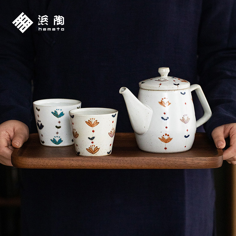 日本原装进口花甜陶瓷大茶壶可爱清新日式过滤泡茶壶家用茶具茶杯
