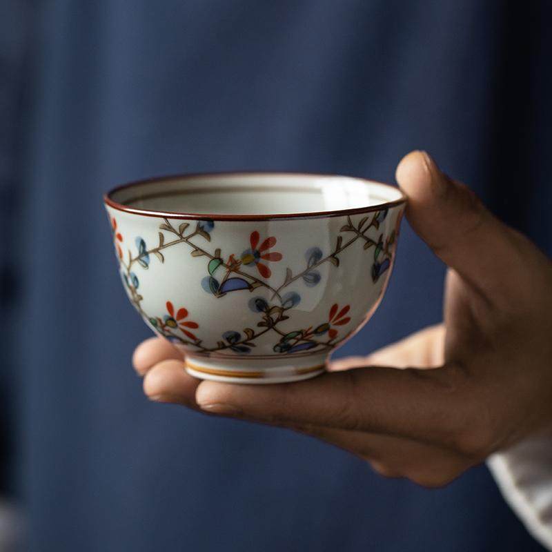 日本进口锦草手工日式陶瓷品茗杯