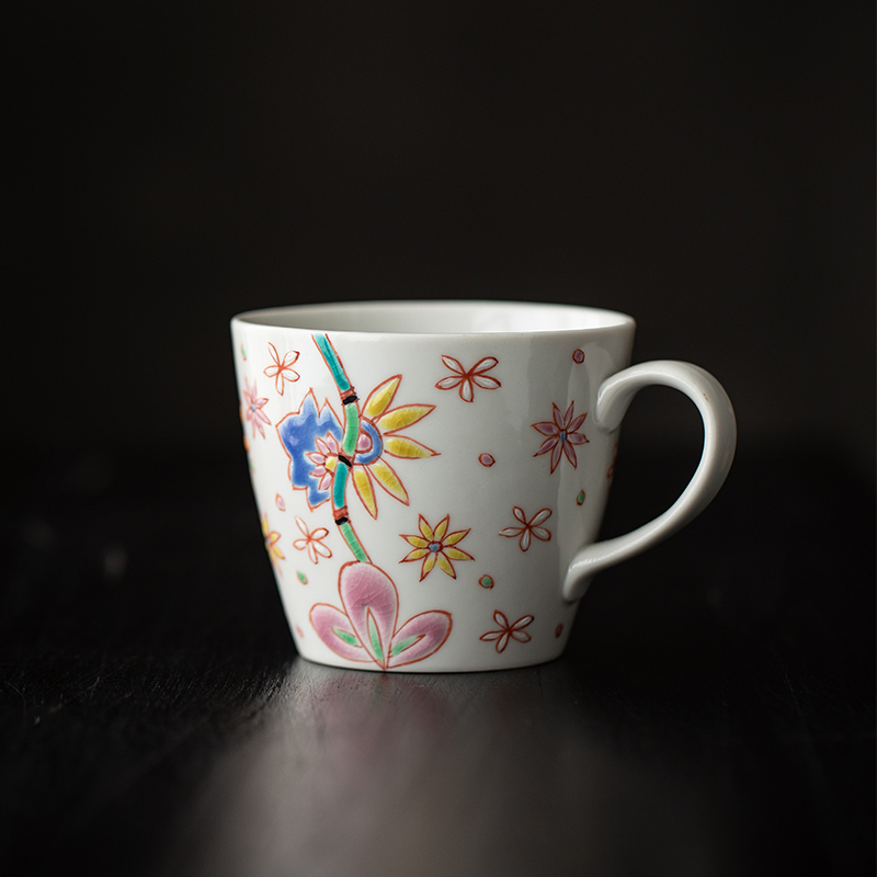 同合日本进口九谷烧咖啡杯日式手工创意花见玲珑陶瓷马克杯茶杯子
