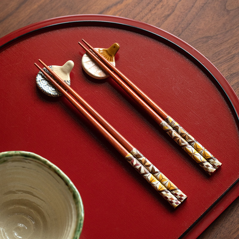 日本原装进口情侣对筷手工寄木细工实木尖头筷子新年结婚礼物送礼