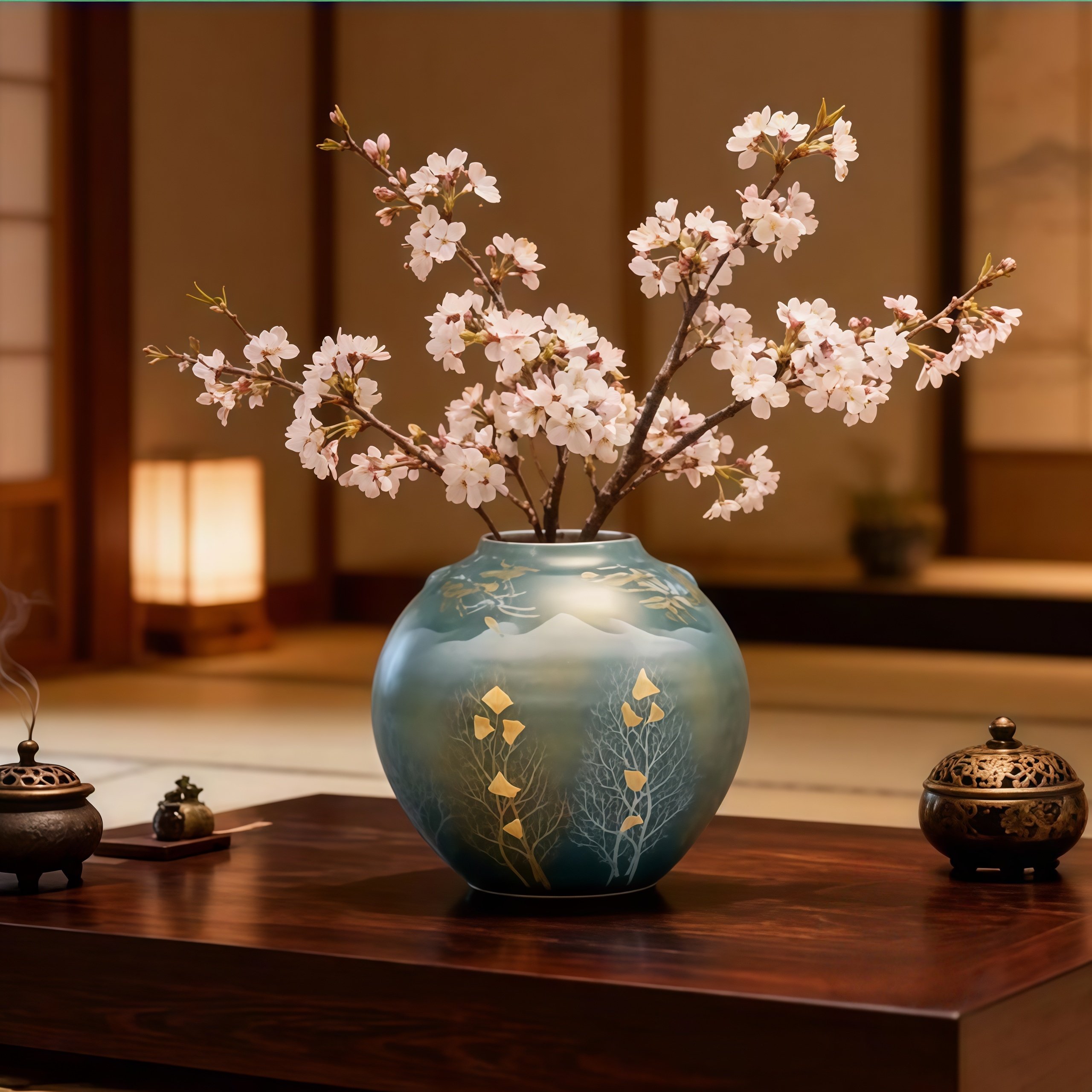 日本进口九谷烧金枝映云花瓶手工日式装饰摆件花器客厅桌面插花瓶