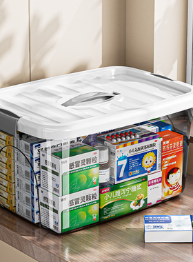 透明药箱药物收纳盒桌面塑料杂物整理盒带盖盒子大容量家用收纳筐