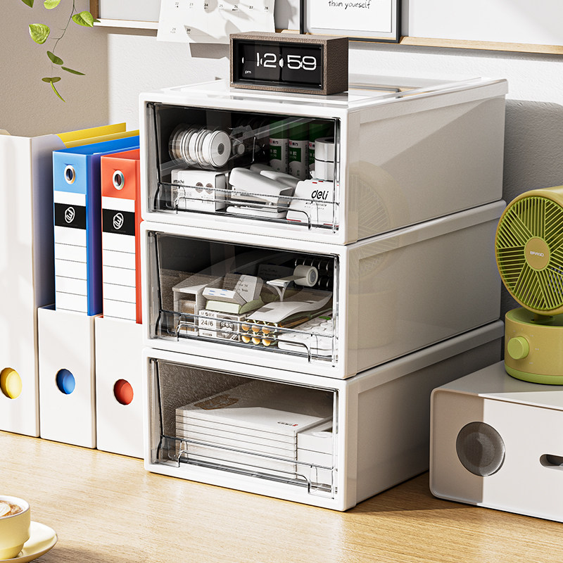 a4纸桌面收纳盒抽屉式办公桌置物架透明文件整理盒办公室工位神器