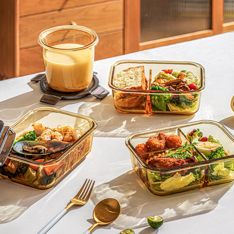 玻璃饭盒可微波炉加热碗学生上班族带饭餐盒水果便当碗密封保鲜盒