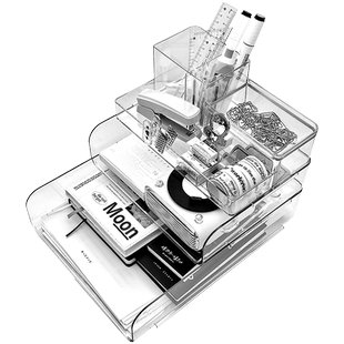 透明桌面收纳盒文件收纳架办公室亚克力书本A4纸桌子置物架整理盒