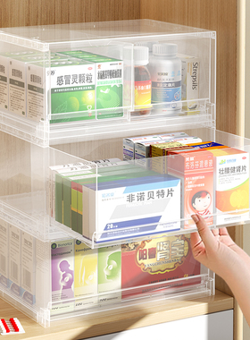 桌面抽屉式收纳盒透明药箱多层药品收纳箱置物架家庭防尘整理盒子