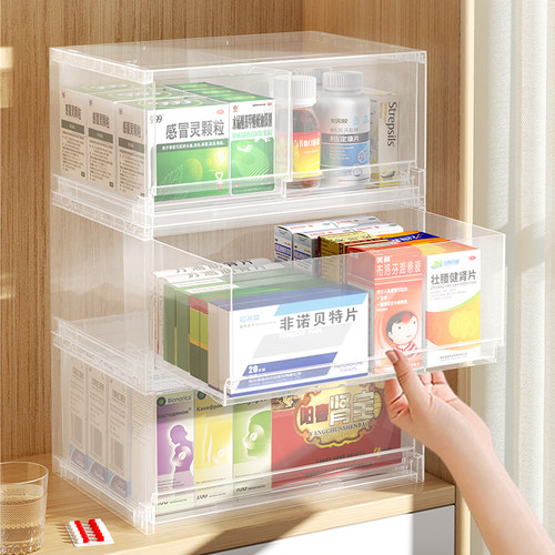 桌面药物磨砂收纳盒多层可叠加