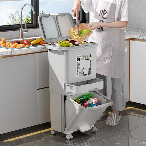 脚踏按压双开式大容量带盖垃圾桶