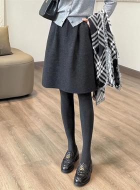 深灰色遮肉花苞中裙女秋冬新款毛呢半身裙百搭通勤高腰显瘦a字裙