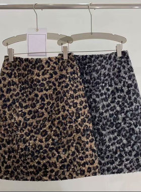 咖色豹纹毛呢半身裙秋冬新款复古半身裙高腰气质包臀裙显瘦a字裙