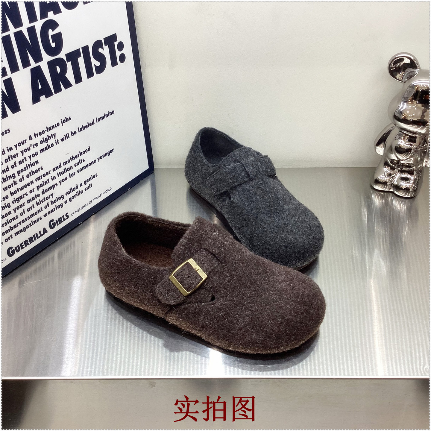 2025秋冬加绒保暖勃肯鞋女鞋厚底内增高复古休闲鞋百搭多多皮带扣