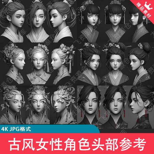 308款高清古风女性武侠仙侠角色头部肖像造型建模ZB雕刻绘画参考