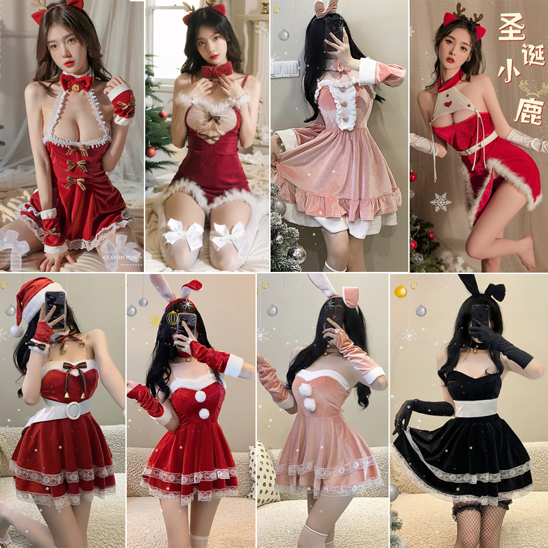 二次元恶魔圣诞节性感兔女郎新年绑带抹胸短裙角色扮演主播制服装
