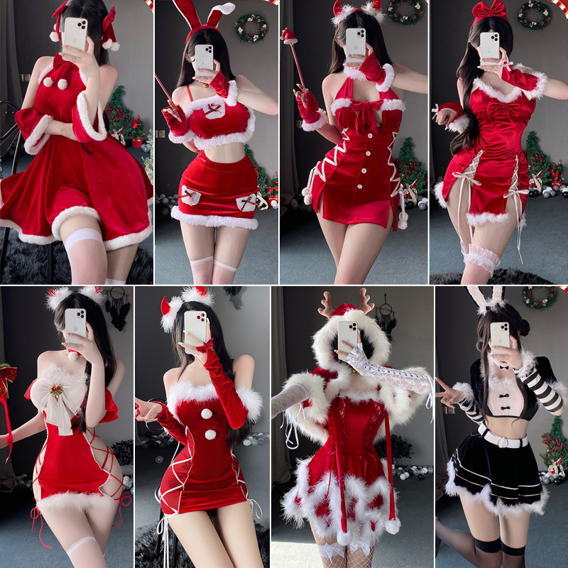 二次元恶魔圣诞节性感兔女郎新年绑带抹胸短裙角色扮演主播制服装