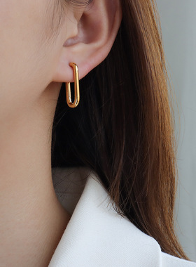 Marka法式简约风格ins饰品气质U型几何耳环耳钉钛钢镀18k金耳饰女