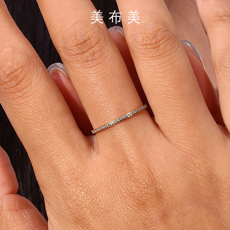 时髦叠戴光面细钻圈指环简约基础款极细圈尾戒食指钛钢戒指不掉色
