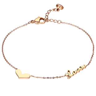 日韩版简约甜美气质不规则loveu爱心细款钛钢镀玫瑰金手链女