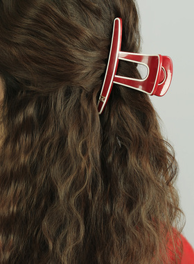 Becomi/本命年白边红色抓夹女轻奢高端M标醋酸鲨鱼夹后脑勺盘发夹