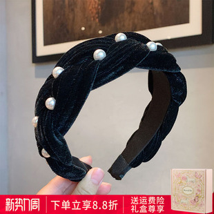 千惠同款 发箍女黑色丝绒高颅顶珍珠简约气质宽边头箍2026发饰春夏