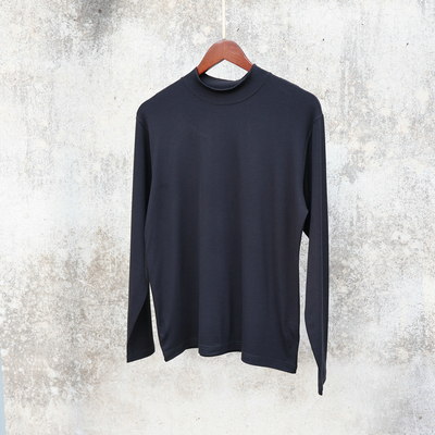 螺纹风格 男款羊毛混纺 舒适弹力打底衫 半高领长袖T