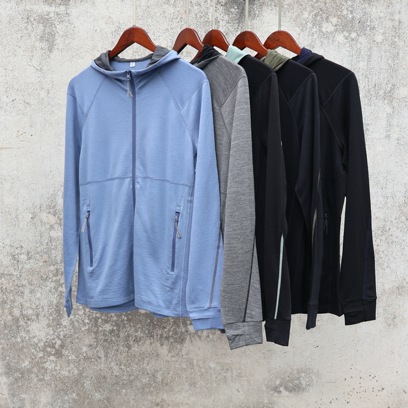 美利奴羊毛薄毛圈 运动中间层 男士 拉链外套 连帽衫