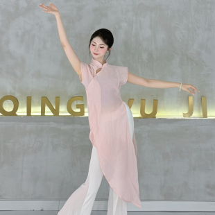 古典舞旗袍上衣国风身韵舞蹈服中国舞表演服飘逸无袖现代舞练功服
