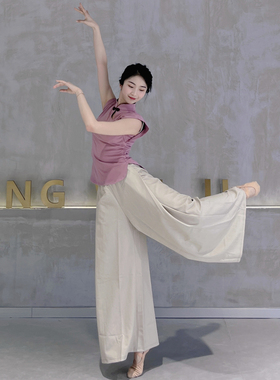 现代舞练功裤男女宽松舞蹈裤高腰阔腿裤民族舞古典舞基训裤演出服