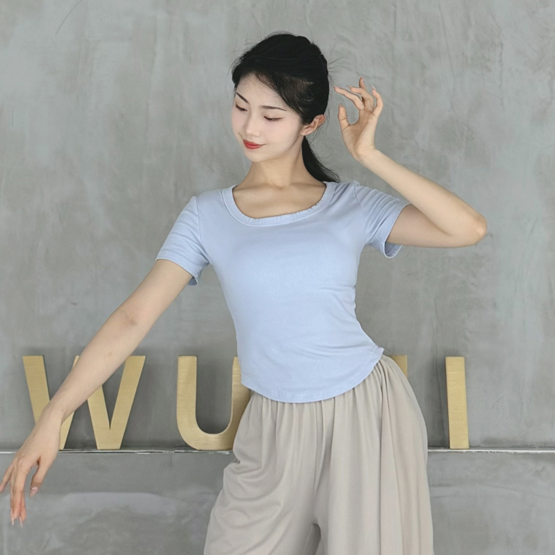 衣霓子舞蹈练功服方领显瘦短袖