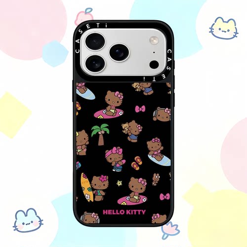 【韩国】同款手机壳联名黑皮HelloKitty可爱满屏冲浪KT猫iPhone17promax壳适用苹果16pro豹纹15磁吸卡通14防
