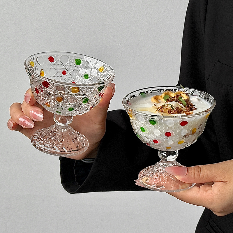高脚冰淇淋杯透明玻璃高脚甜品杯