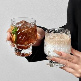 小众设计可爱鼓鼓杯轻奢创意玻璃杯ins威士忌酒杯果汁杯冷饮杯子