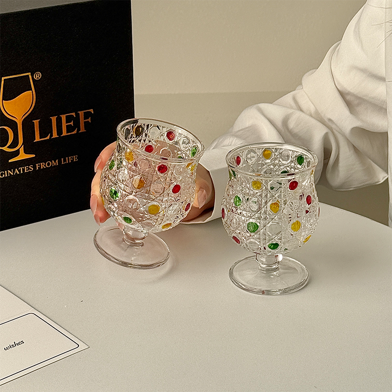 小众礼盒复古彩绘玻璃杯ins高颜值宝石纹矮脚杯果汁杯送礼甜酒杯,餐饮具,玻璃杯,淘宝优惠券,粉丝福利购,淘宝优惠卷