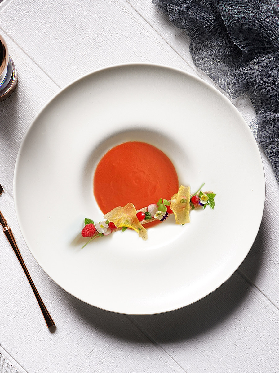 哑光色西餐草帽盘子法式餐厅位上凉菜点心碟子西餐汤盘圆形陶瓷盘