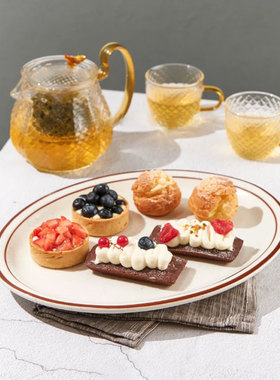 TUXTON红色线条芝麻点陶瓷耐高温餐盘圆盘牛排盘甜品盘沙拉水果碗