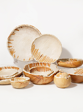 餐厅商用不规则圆盘创意个性复古手工汤盘雷灵盘法式菜盘摆盘碟子