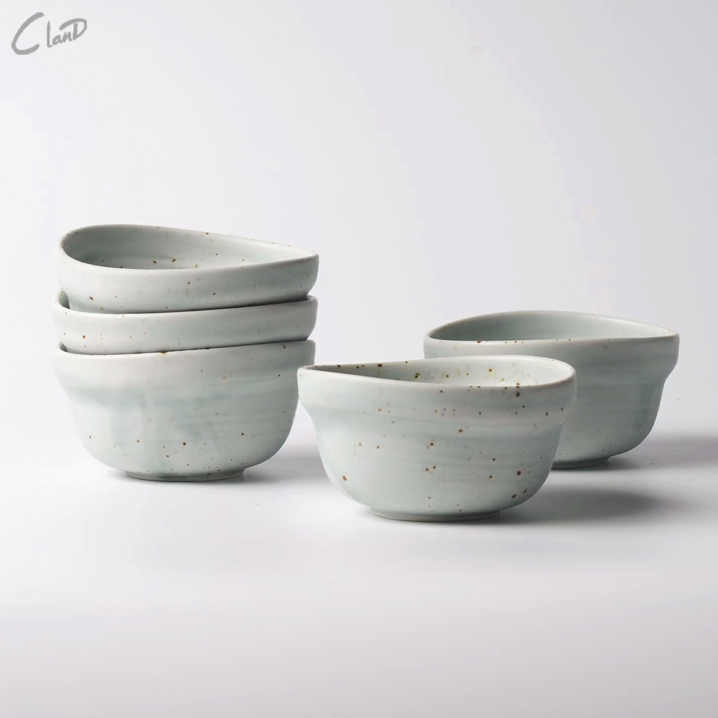 陶瓷创意西餐餐具青色小碗简约汤碗小料碟山野风麻点异形蘸料碗