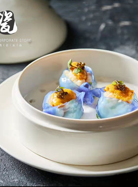 酒店创意带盖陶瓷盘子中式位上蒸笼盅餐厅哑光白色点心碟子笼屉盘