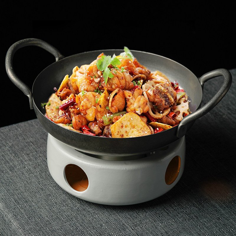 中式复古明炉特色菜保温炉酒精蜡烛加热干锅炉中餐意境菜双耳盘子