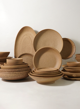 复古磨砂棕色圆边浅盘餐厅圆形意境菜西餐盘牛排意面盘子精致餐具