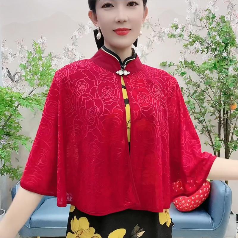 夏季薄款冰丝小披肩外搭裙子外套短款网纱披风宽松洋气百搭防晒衣