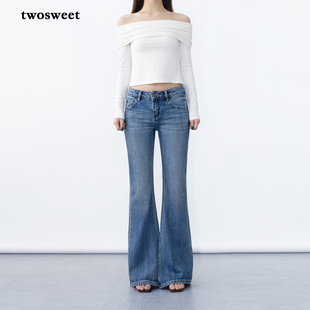 显瘦长裤 twosweet土耳其棉 同源奢料Vintage竹节低腰微喇叭牛仔裤